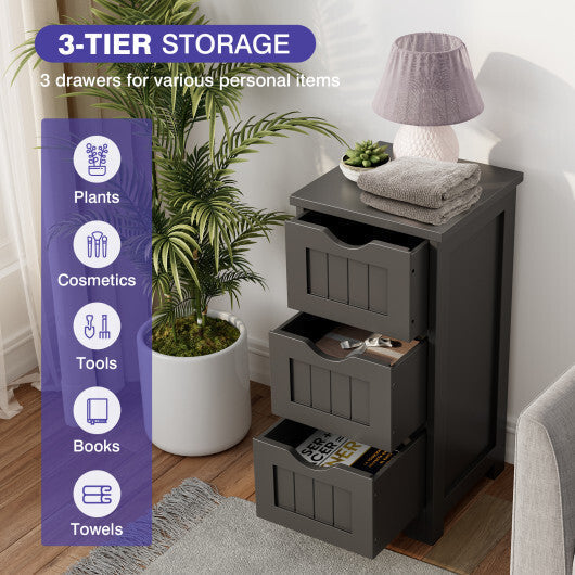 Bathroom Floor Freestanding Storage Organizer with 3 Drawers-Gray