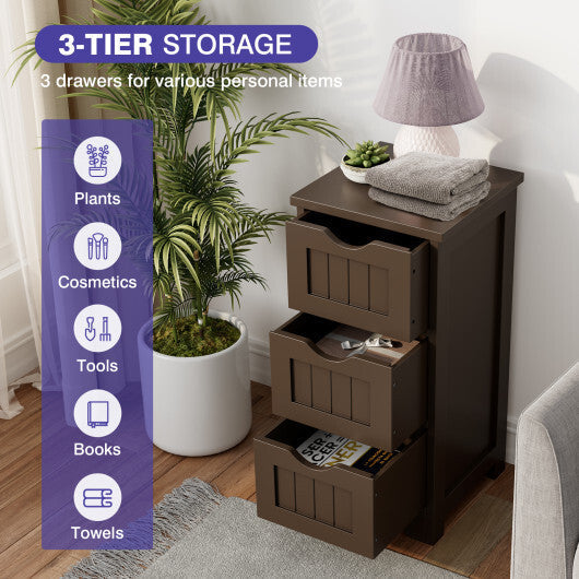 Bathroom Floor Freestanding Storage Organizer with 3 Drawers-Gray