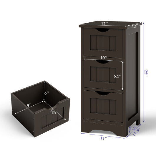 Bathroom Floor Freestanding Storage Organizer with 3 Drawers-Gray