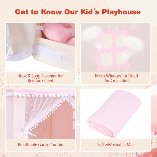 Kids Play Tent Large Playhouse Children Play Castle Fairy Tent Gift with Mat-Pink