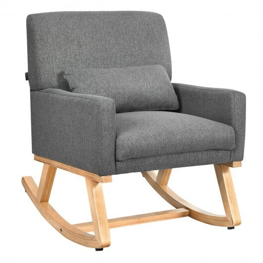 Upholstered Rocking Chair with and Solid Wood Base-Beige