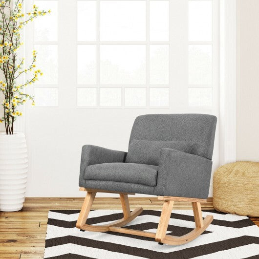 Upholstered Rocking Chair with and Solid Wood Base-Beige