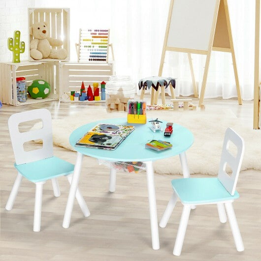 Wood Activity Kids Table and Chair Set with Center Mesh Storage-Blue - Color: Blue