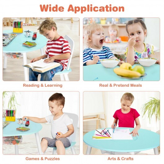 Wood Activity Kids Table and Chair Set with Center Mesh Storage-Blue - Color: Blue