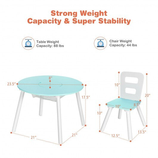 Wood Activity Kids Table and Chair Set with Center Mesh Storage-Blue - Color: Blue