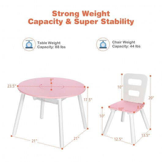 Wood Activity Kids Table and Chair Set with Center Mesh Storage for Snack Time and Homework-Pink - Color: Pink