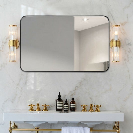 32 Inch x 20 Inch Metal Frame Wall-Mounted Rectangle Mirror-Golden