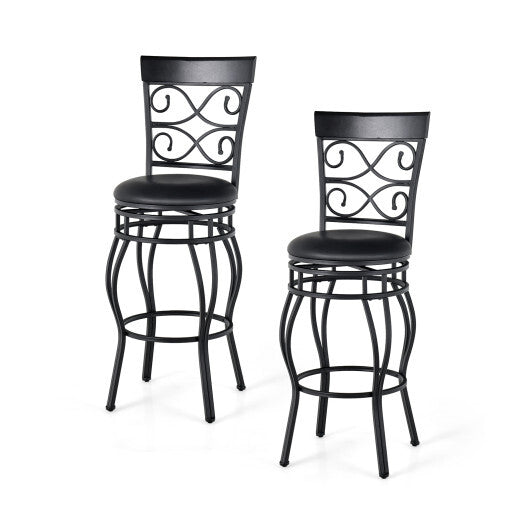 2 Pieces 30 Inch 360 Degree Swivel Bar Stools with Leather Padded Seat-Brown