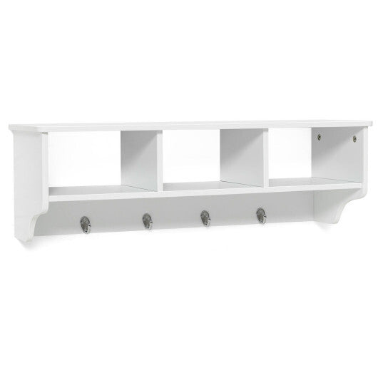 Wall Mount Cubby Organizer Hooks Entryway Storage Shelf-Black