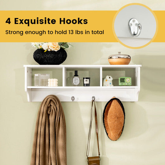 Wall Mount Cubby Organizer Hooks Entryway Storage Shelf-Black
