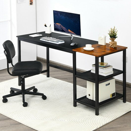 59 Inch Home Office Computer Desk with Removable Storage Shelves-Black - Color: Black