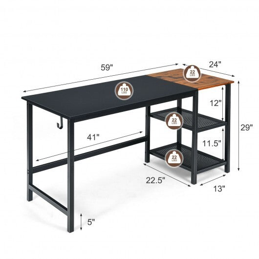 59 Inch Home Office Computer Desk with Removable Storage Shelves-Black - Color: Black