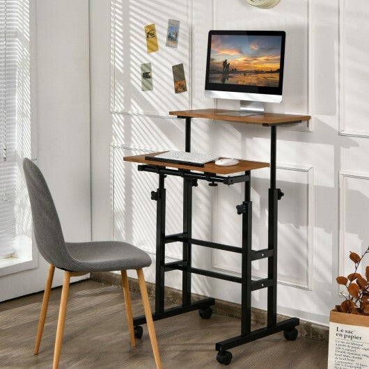 Height-adjustable Mobile Standing Desk with Split Top and Adjustable Angle-Natural