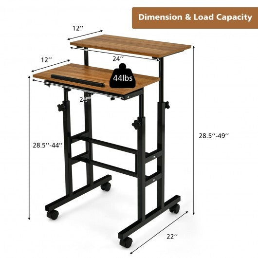 Height-adjustable Mobile Standing Desk with Split Top and Adjustable Angle-Natural