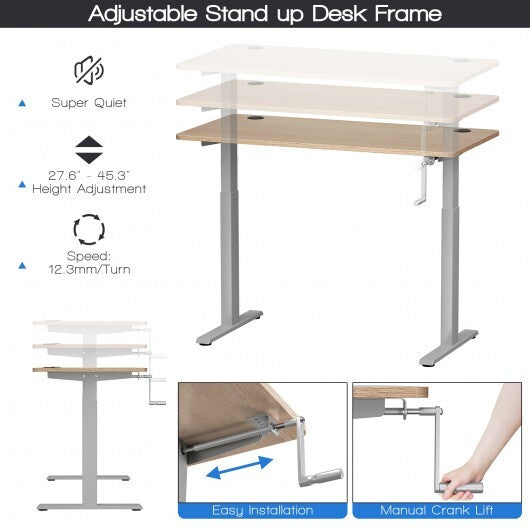 Hand Crank Sit to Stand Desk Frame Height Adjustable Standing Base-Gray - Color: Gray