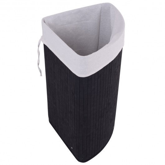 Corner Bamboo Hamper Laundry Basket-Black - Color: Black