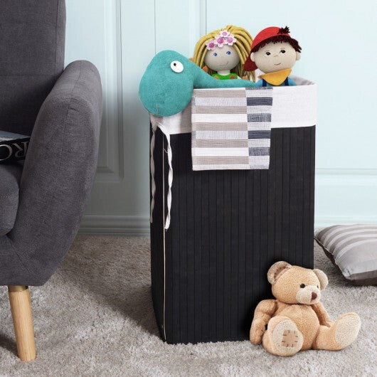 Corner Bamboo Hamper Laundry Basket-Black - Color: Black
