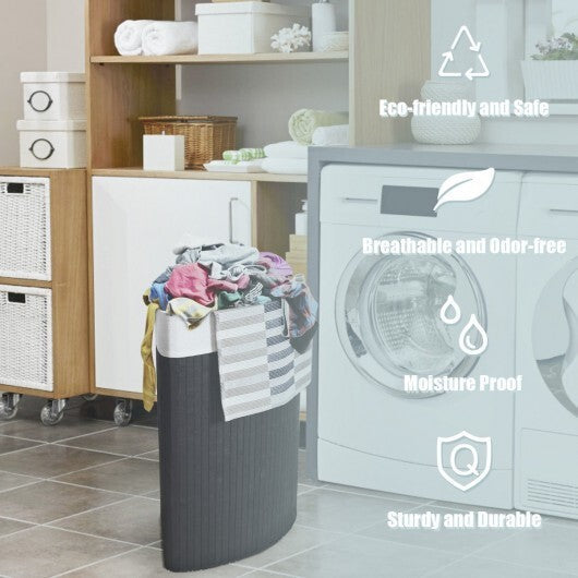 Corner Bamboo Hamper Laundry Basket-Black - Color: Black