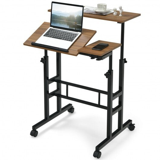 Mobile Standing up Desk Adjustable Computer Desk Tilting Workstation-Walnut - Color: Walnut