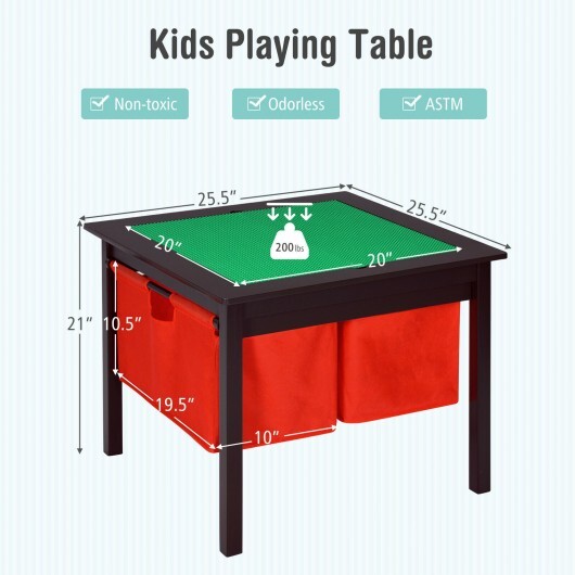 2-in-1 Kids Double-sided Activity Building Block Table with Drawers-White