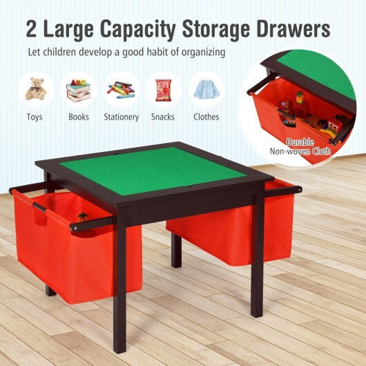 2-in-1 Kids Double-sided Activity Building Block Table with Drawers-White