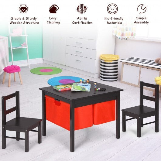2-in-1 Kids Activity Table and 2 Chairs Set with Storage Building Block Table-Espresso - Color: Dark Brown