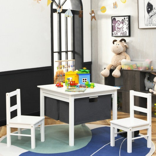 2-in-1 Kids Activity Table and 2 Chairs Set with Storage Building Block Table-White - Color: White