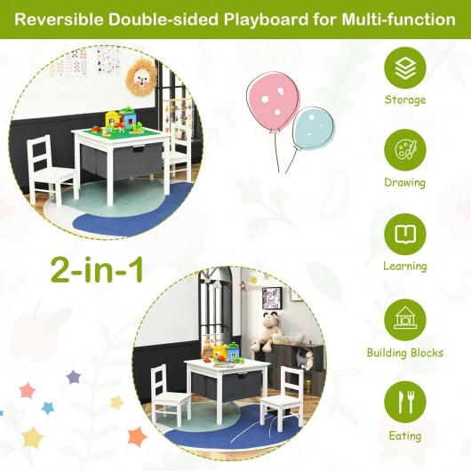 2-in-1 Kids Activity Table and 2 Chairs Set with Storage Building Block Table-White - Color: White
