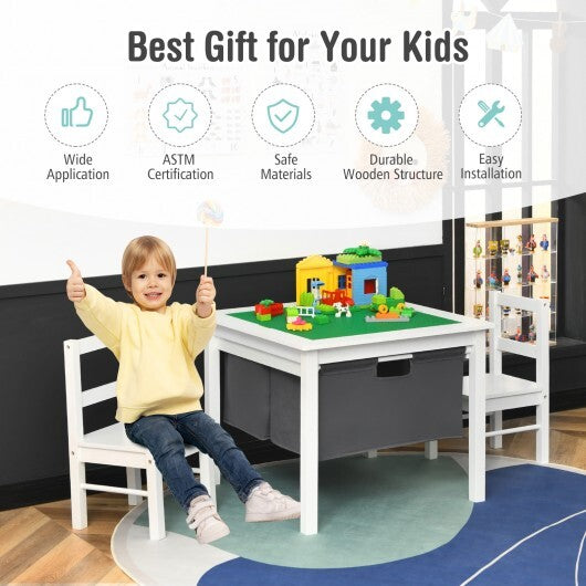 2-in-1 Kids Activity Table and 2 Chairs Set with Storage Building Block Table-Espresso