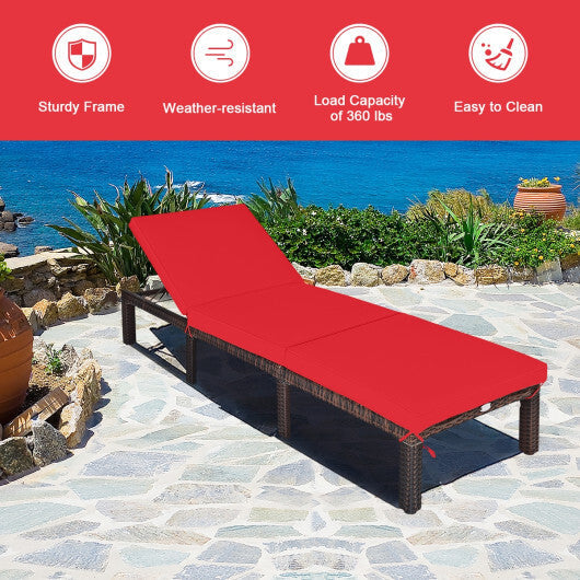Outdoor Rattan Adjustable Cushioned Chaise-Red