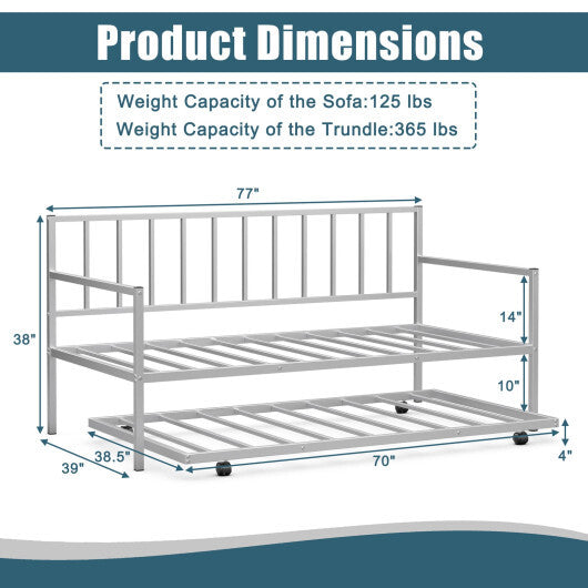Twin Size Daybed and Trundle Frame Set Trundle Bedframe-Black