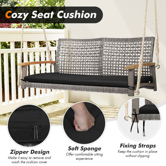 2-Person Patio Wicker Hanging Swing Chair-Red
