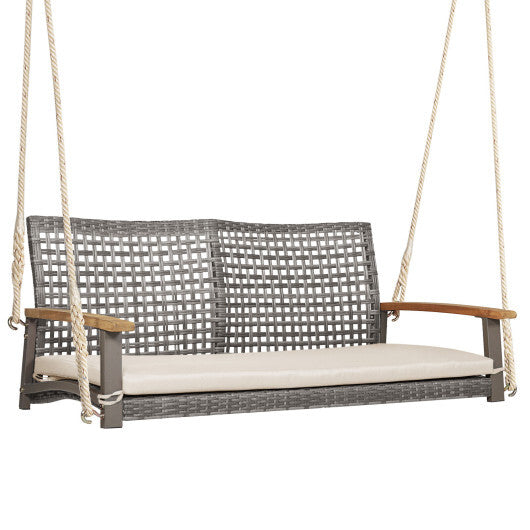 2-Person Patio Wicker Hanging Swing Chair-Red