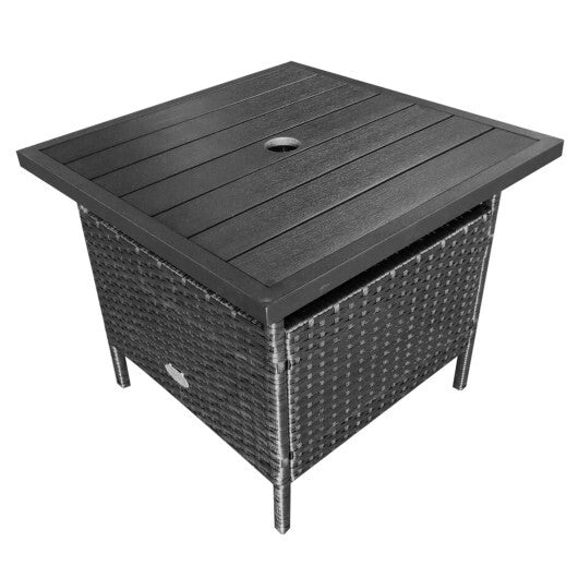 Patio Square Wicker Side Table with Umbrella Hole for Yard Garden Poolside