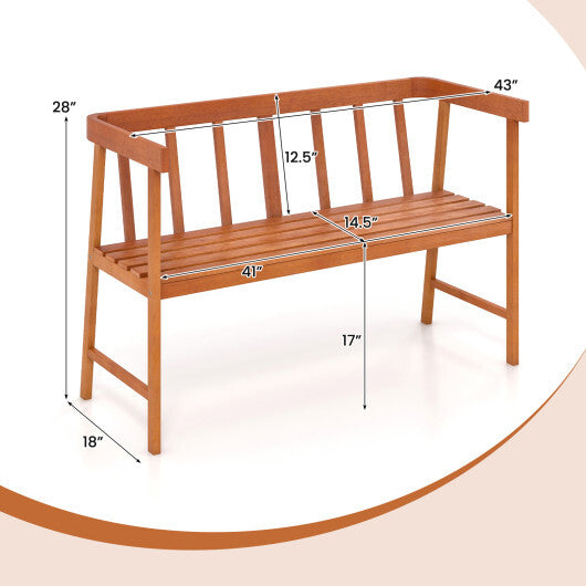 Outdoor Eucalyptus Wood Bench with Backrest and Armrests