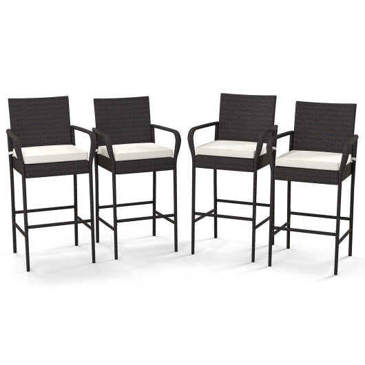 2/4 Pieces Outdoor PE Rattan Cushioned Barstool Set with Armrests-Set of 2