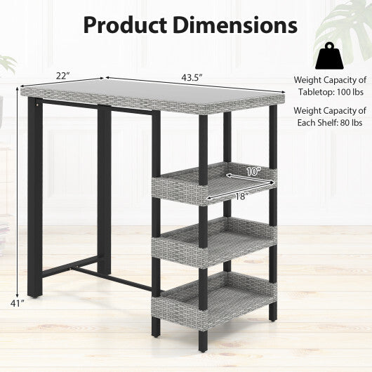 43.5 Inch Outdoor Bar Table with Tempered Glass Top