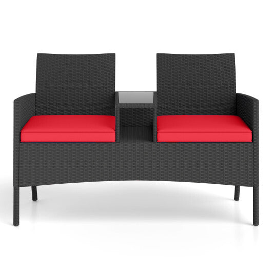 Patio Loveseat with Built-in Table for Backyard Porch-Navy