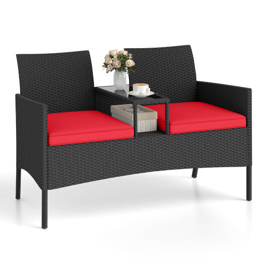 Patio Loveseat with Built-in Table for Backyard Porch-Navy