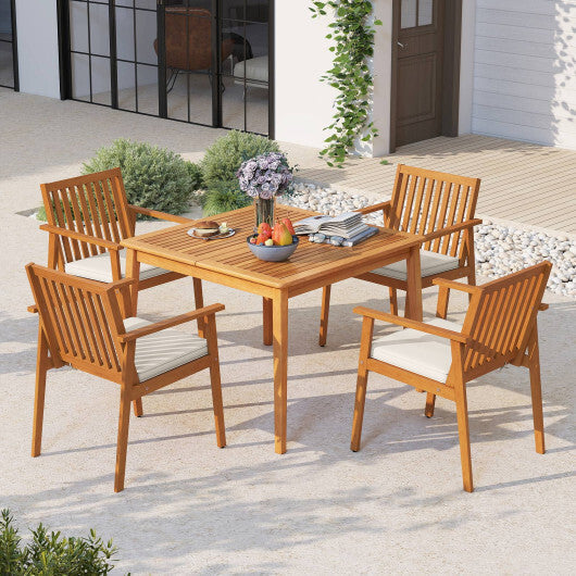 2 Pieces Patio Dining Chairs Outdoor Acacia Wood Chairs with Removable Padded Cushion-Oak