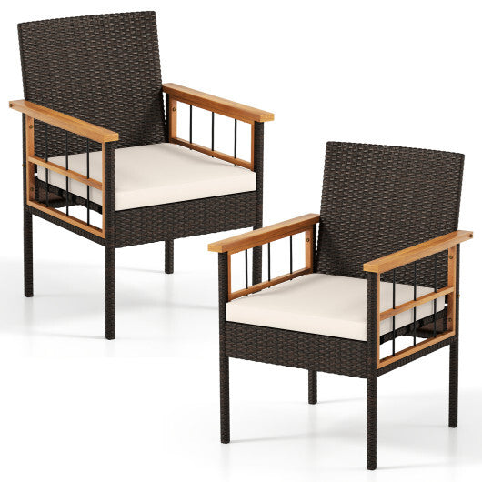 Patio Dining Chairs Set of 2 with Soft Cushions-White