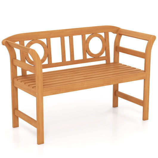 Acacia Wood 2-Person Patio Loveseat with Backrest and Armrests for Backyard