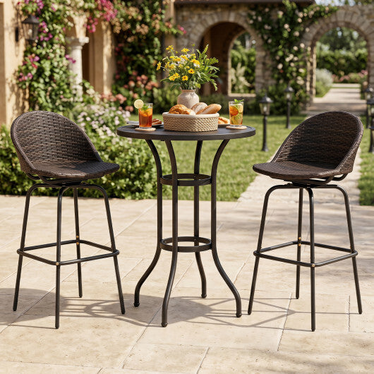 Set of 2 Patio Swivel Bar Stools with Rattan Seat 400 LBS for Garden-Brown