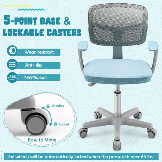 Adjustable Desk Chair with Auto Brake Casters for Kids-Blue