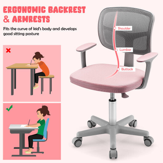 Adjustable Desk Chair with Auto Brake Casters for Kids-Blue
