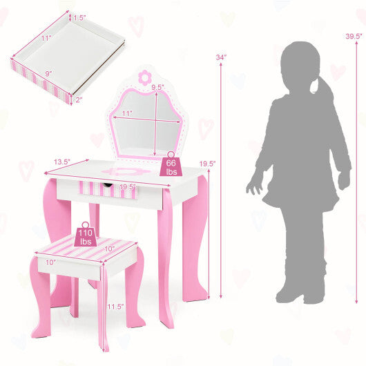 2-in-1 Toddler Vanity Set with Detachable Top & Cute Flower Patterns-White - Color: White