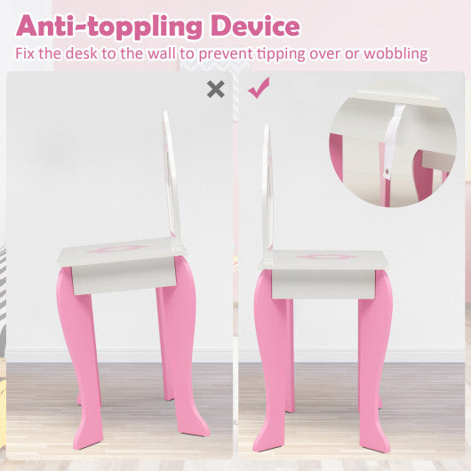 2-in-1 Toddler Vanity Set with Detachable Top & Cute Flower Patterns-White - Color: White