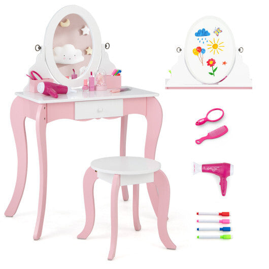 Pretend Kids Vanity Set with 360 Rotatable Mirror and Play Accessories