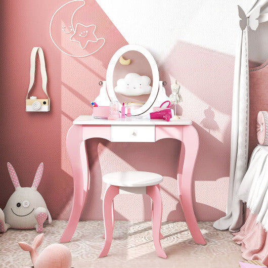 Pretend Kids Vanity Set with 360 Rotatable Mirror and Play Accessories