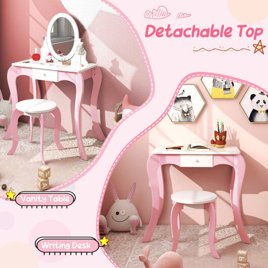 Pretend Kids Vanity Set with 360 Rotatable Mirror and Play Accessories